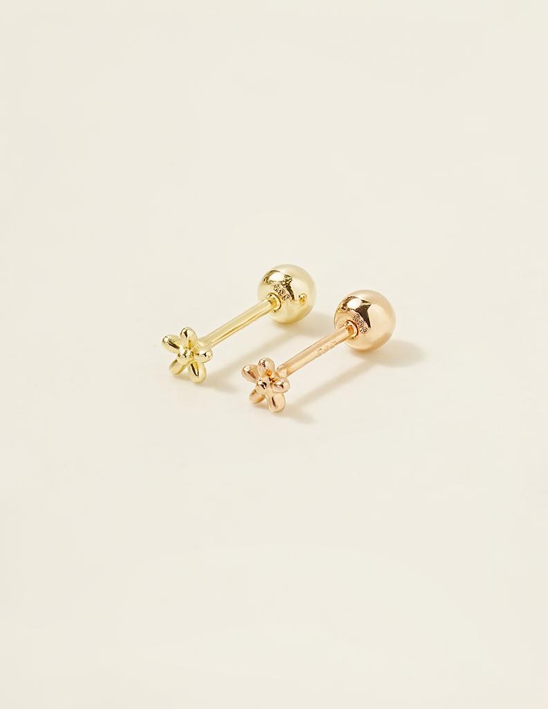 Minimalpiercing 14K Candle Mini Ball Flower Piercing Earrings