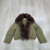 Womens Winter Short Puffer Coat With Detachable Faux Fur Collar Loose Fit Warm Cotton-Padded Jacket Daily Wear
