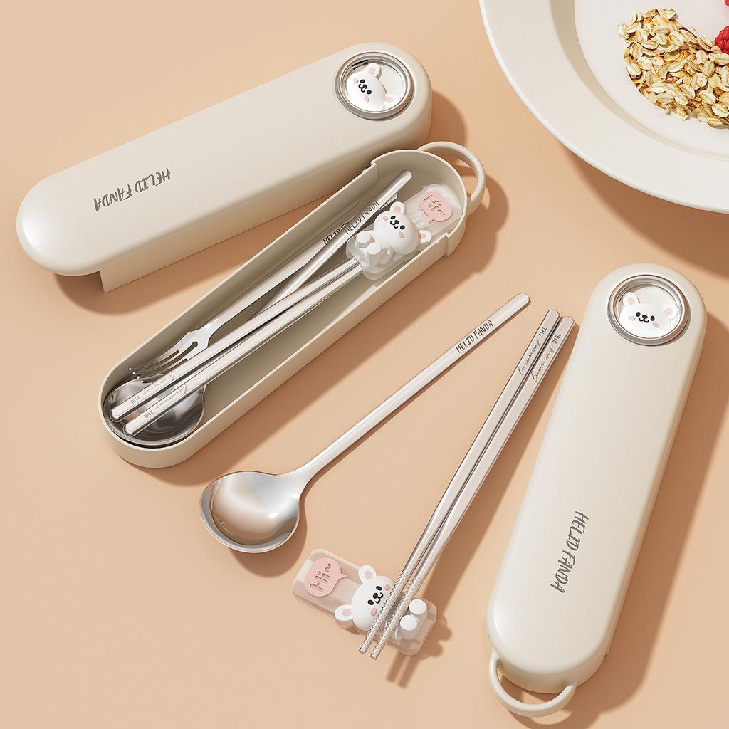5pcs/set Portable Dinnerware Set Kid Student 316 Stainless Steel Chopsticks Fork Spoon Reusable Cutlery With Chopsticks Holder