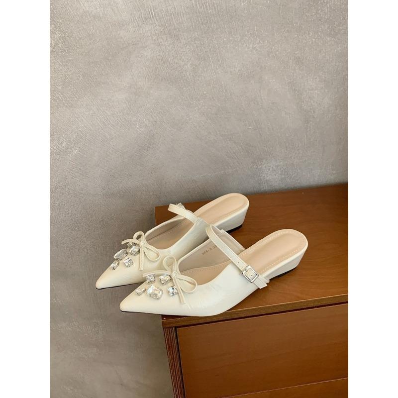 

Thick-soled silver temperament bag head half slippers women s shoes wear spring and summer rhinestone Mary Jane sandals 39 абрикосовый