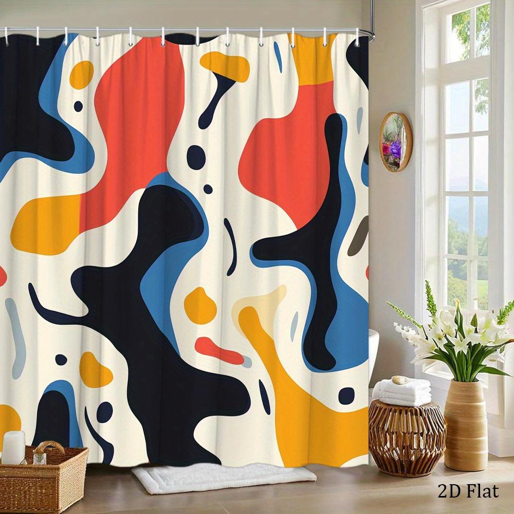 Abstract Art Shower Curtain 1Pc Bold Red, Blue & Orange Fluid Shapes On Cream, Modern Vibrant Design For Artistic Bathroom Decor