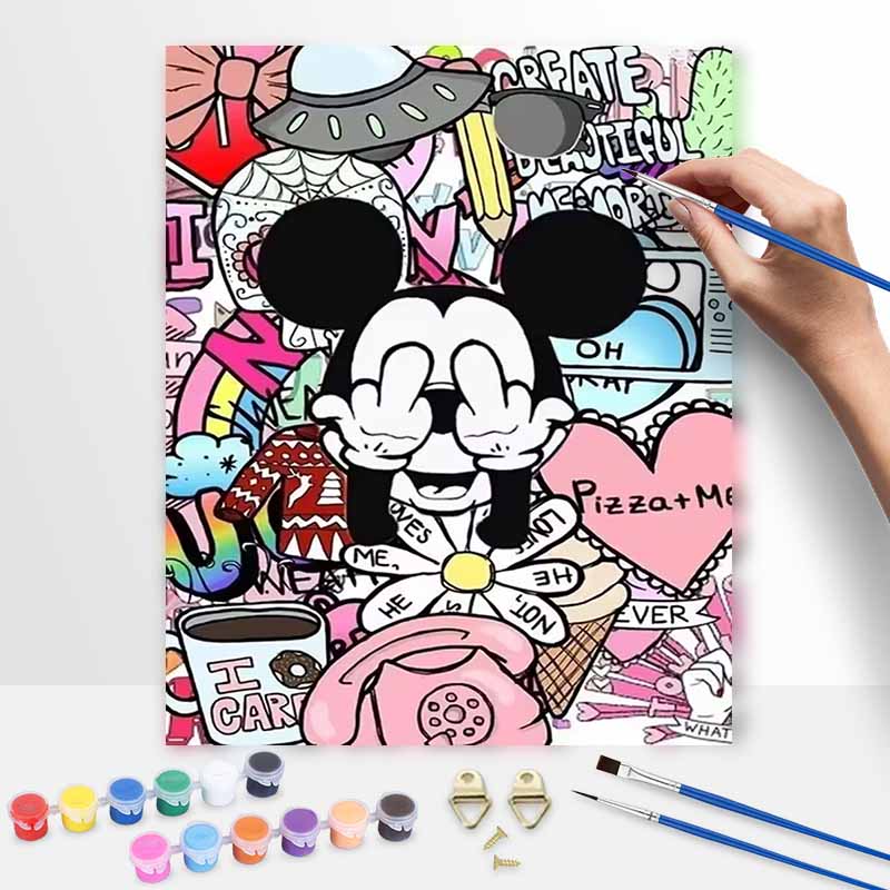 Disney graffiti Mickey oil paint by numbers painting kit handmade diy home decor gifts, aesthetic wall art canvas for living room office decor