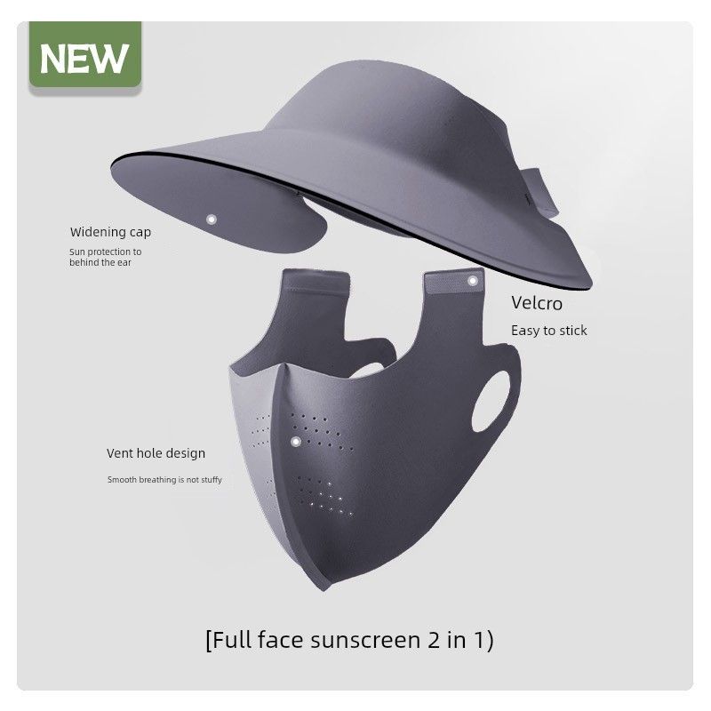 

Sun Protection Mask Neck Guard Hat Integrated Women Full Face UV Protection Ice Silk Veil Eye Protection Corner Mask Breathable Sunshade [Hat mask detachable short] dark gray All yards