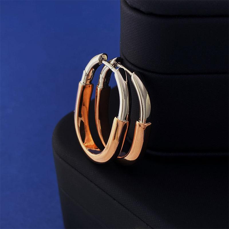 

U-образный замок с пряжкой в виде кольца, овальные гладкие маленькие серьги, классные модные серьги-гвоздики с цветовым разделением и замком