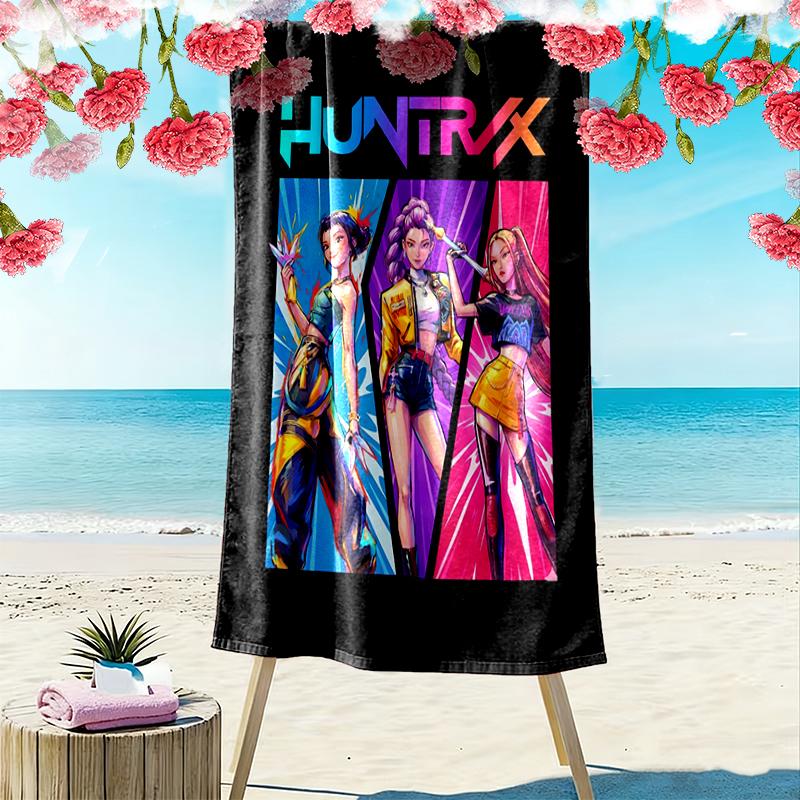 1pc Kpop Demon Hunters Beach Towel, Soft Beach Towel Suitable for Beach Swimming, Outdoor Camping and Traveling