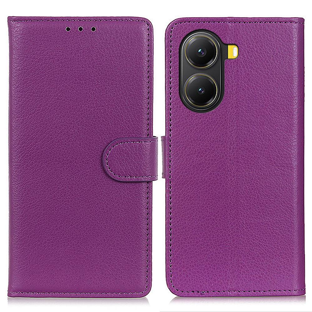 

For Xiaomi Poco X7 Pro 5G/Redmi Turbo 4 5G Wallet Case PU Leather Phone Cover Litchi Texture Purple