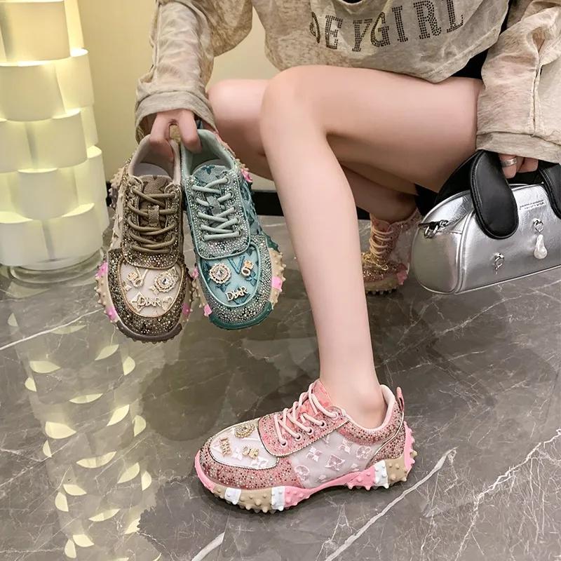 Designer Women'S Sneakers Fashion Luxury Rhinestone Ladies Shoes  New Outdoor Platform Female Sports Shoes Vulcanize Shoes