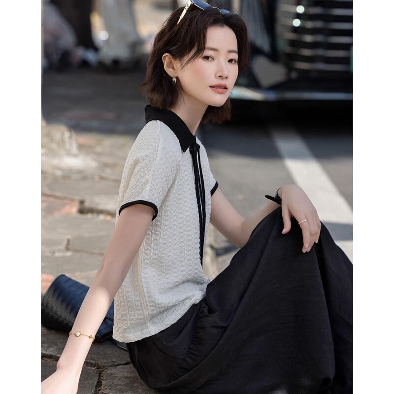 Women's New Chinese Style Color-block Drawstring T-Shirt