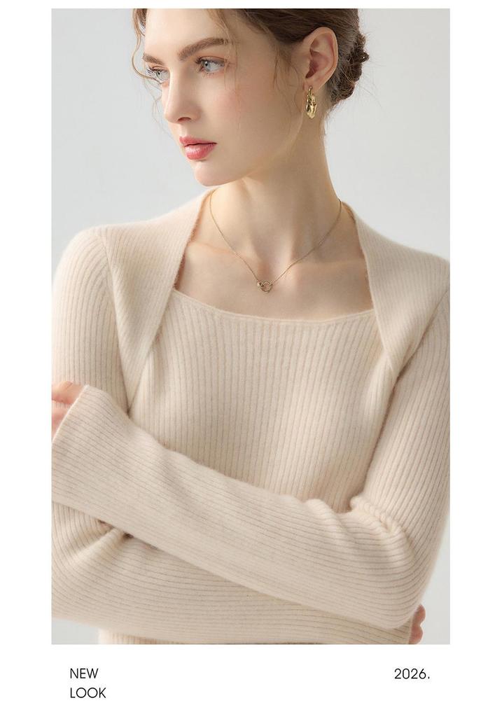 Lekasha Women's 100% Pure Cashmere Square Neck Slim-Fit Pullover