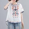 T-shirt Embroidered Loose National Style Ladies Short Sleeve Oversize Blouse