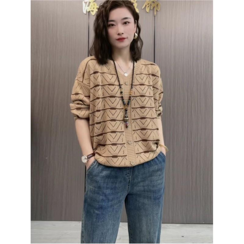 

Женская свободная повседневная трикотажная рубашка с V-образным вырезом на весну и лето, персонализированные дышащие топы с вырезами L хаки