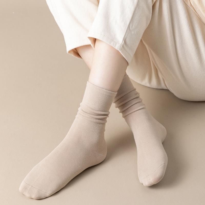 1/5 Pairs Cotton Socks Women Seamless Soft Crew Socks Medium Tube Long Loose Casual Solid Color Anti-Pilling Breathable
