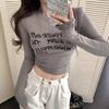Ladies Autumn Fasshion Long Sleeve Crew Neck Slim Fit Basic Letter Printed Pullover T Shirt Crop Top for Layering