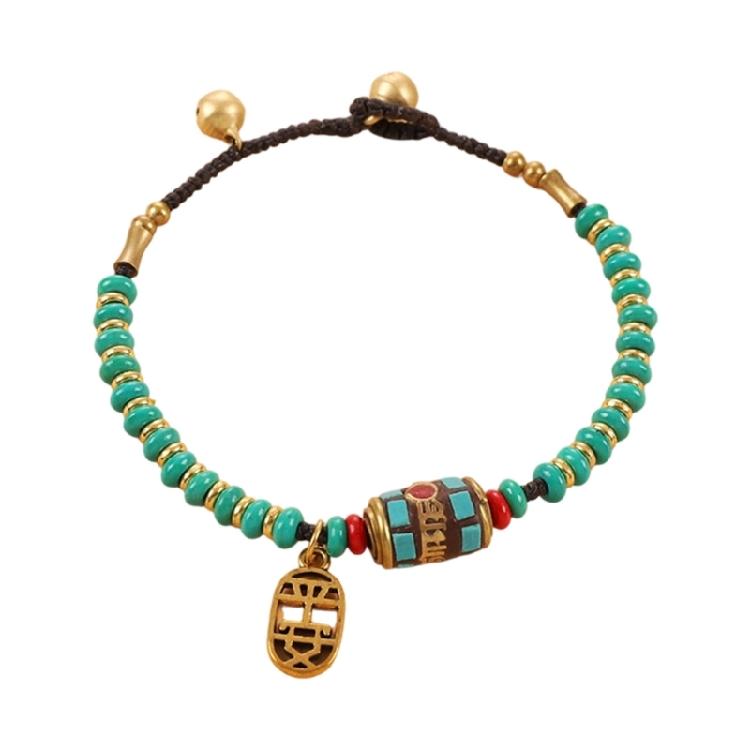 Traditional Handcrafted Tibetan Beaded Bracelet Combining Turquoise Stones and Copper for Stylish Accessory