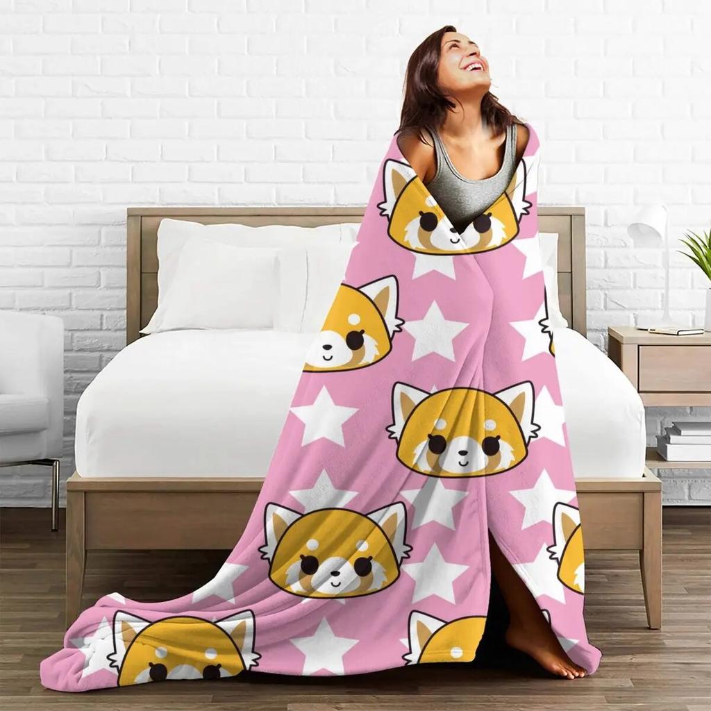 Anime Panda Aggretsuko Blankets Flannel Summer Portable Ultra-Soft Throw Blankets for Bed Car Bedspreads
