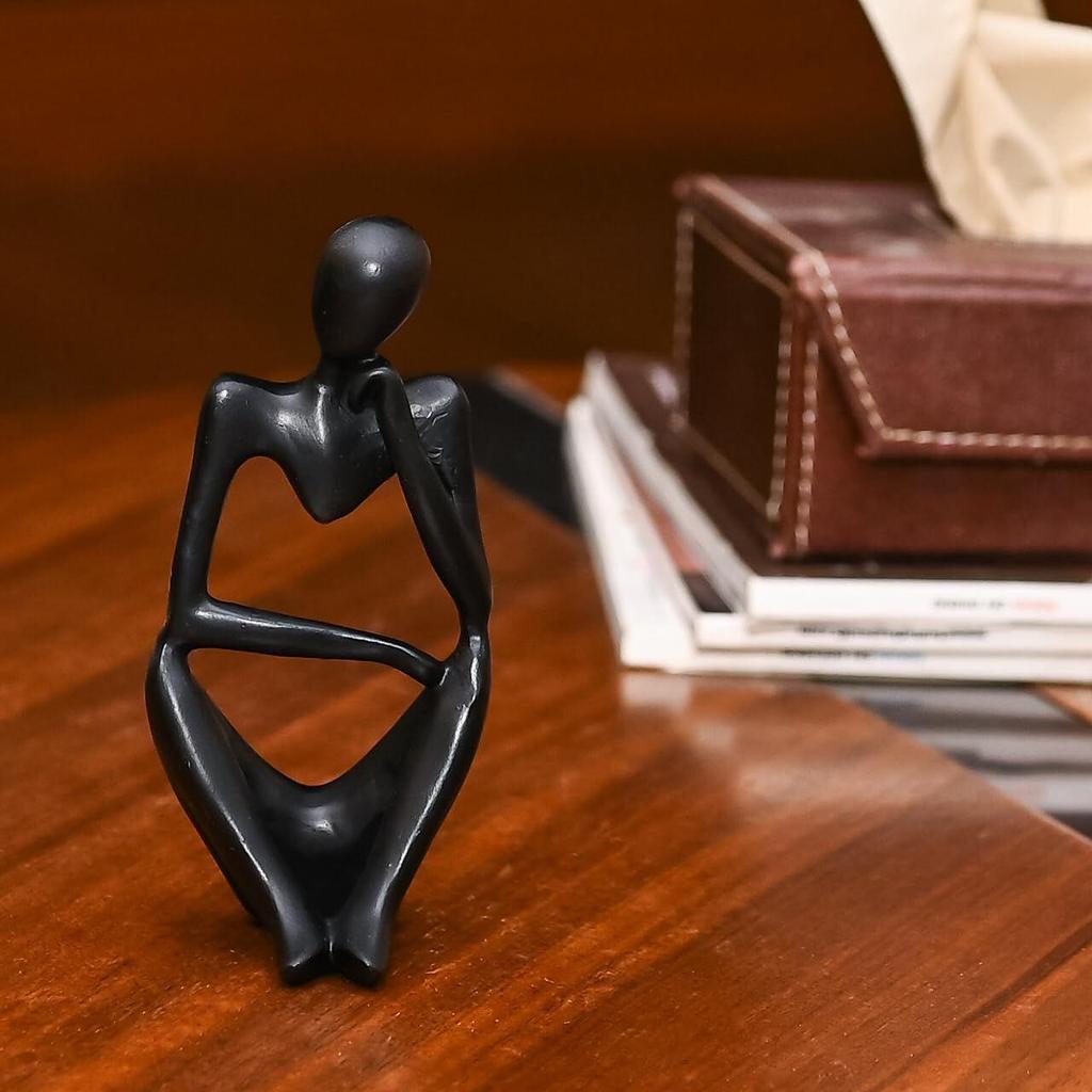 Black Abstract Thinker Resin Sculpture – Modern Deep Thinker Figurine for Home & Office Décor | Small Contemporary Accent Piece