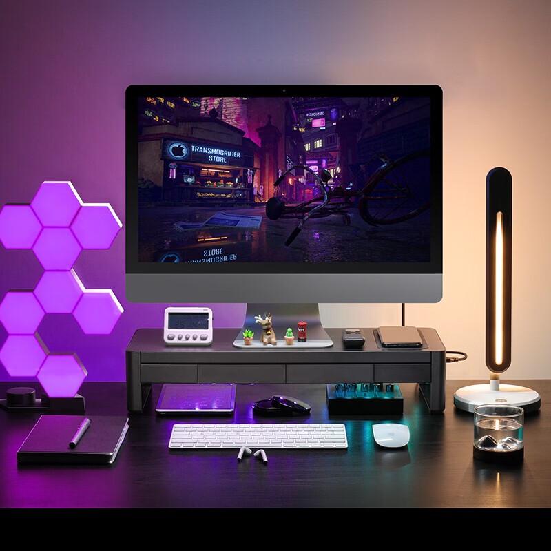 Monitor Riser with USB Hub and Large Storage Drawer