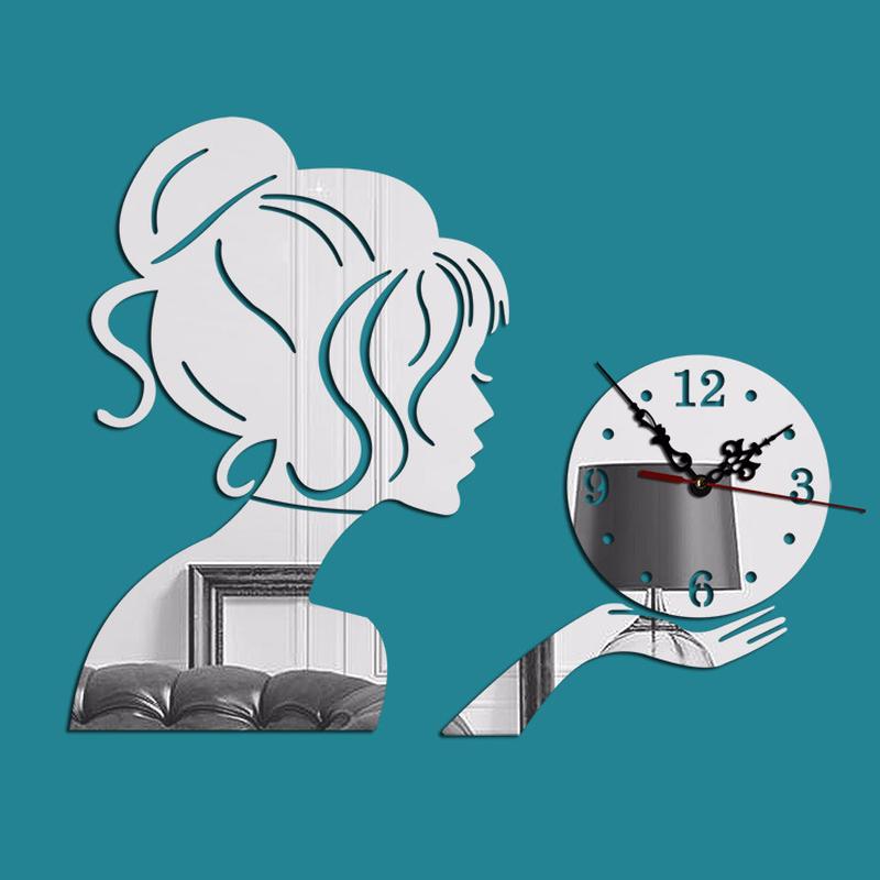 Beauty Girl 3D Acrylic Mirror Wall Clock Modern Design Decorative Mirror Wall Clocks