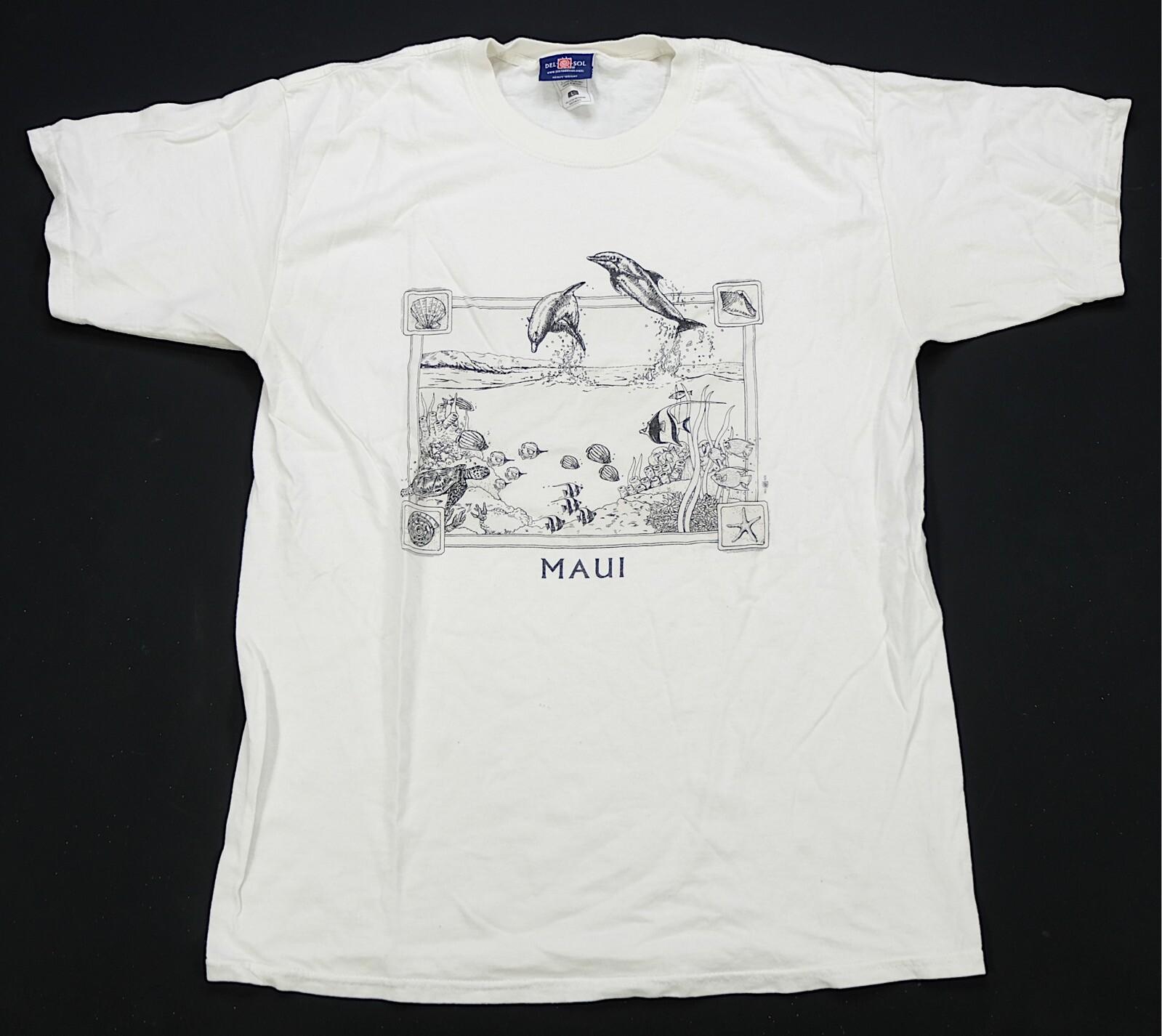 Rare Vintage DEL SOL Maui Dolphins Swimming Ocean Beach T Shirt 90s White SZ L XXXL