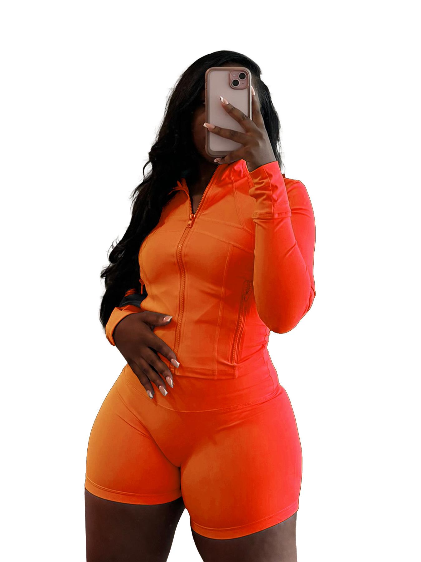 

Европейско-американский спортивный повседневный комплект из двух предметов: Сексуальный лонгслив и шорты Large оранжевый