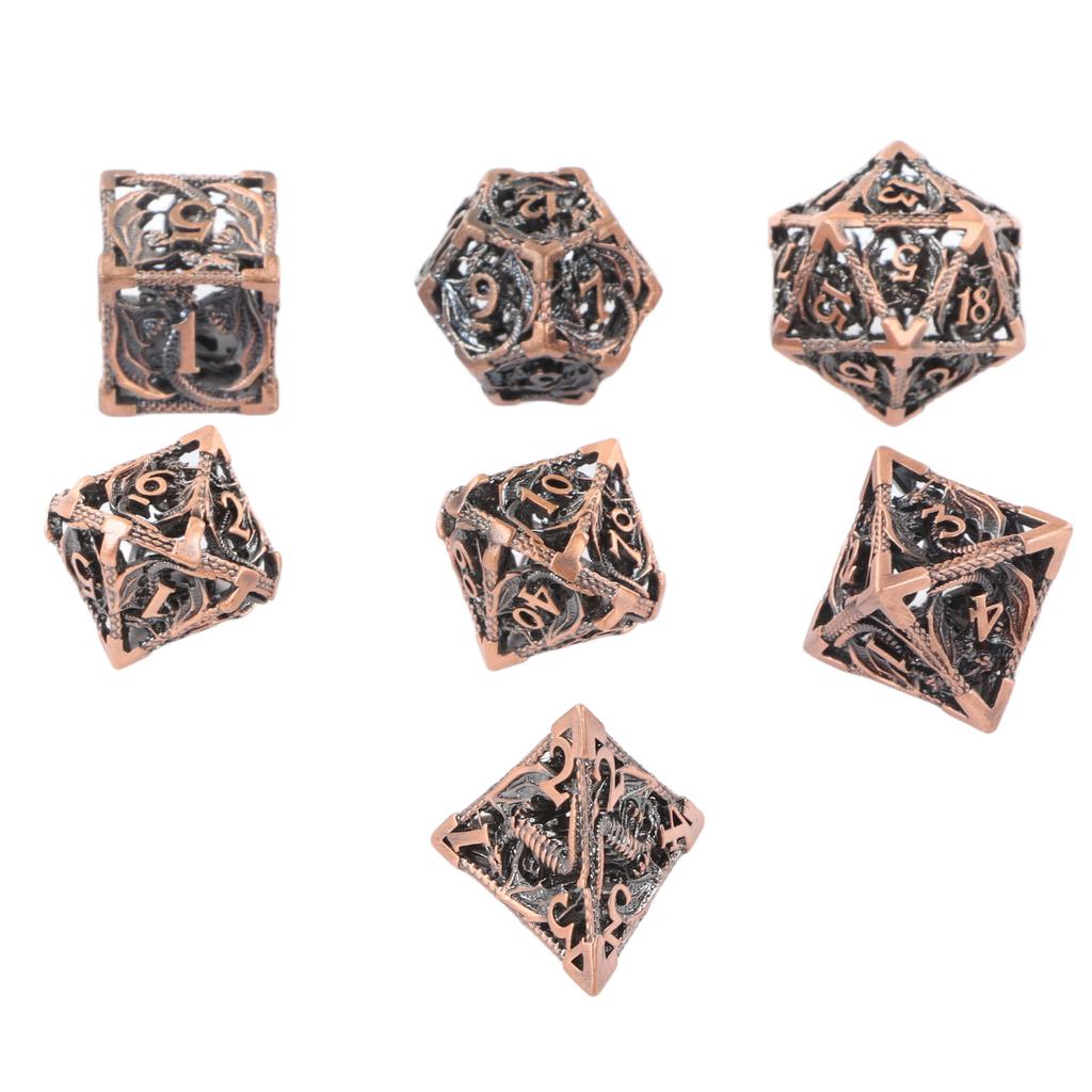 7pcs Board Game Polyhedral Dice Copper Hollow Dragon Pattern Clear Number High Balance Role Playing