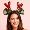 Christmas Sequined Reindeer Antler Bells Hairband Soft Fabric Headpiece For Kids Adults Holiday Party Accessory