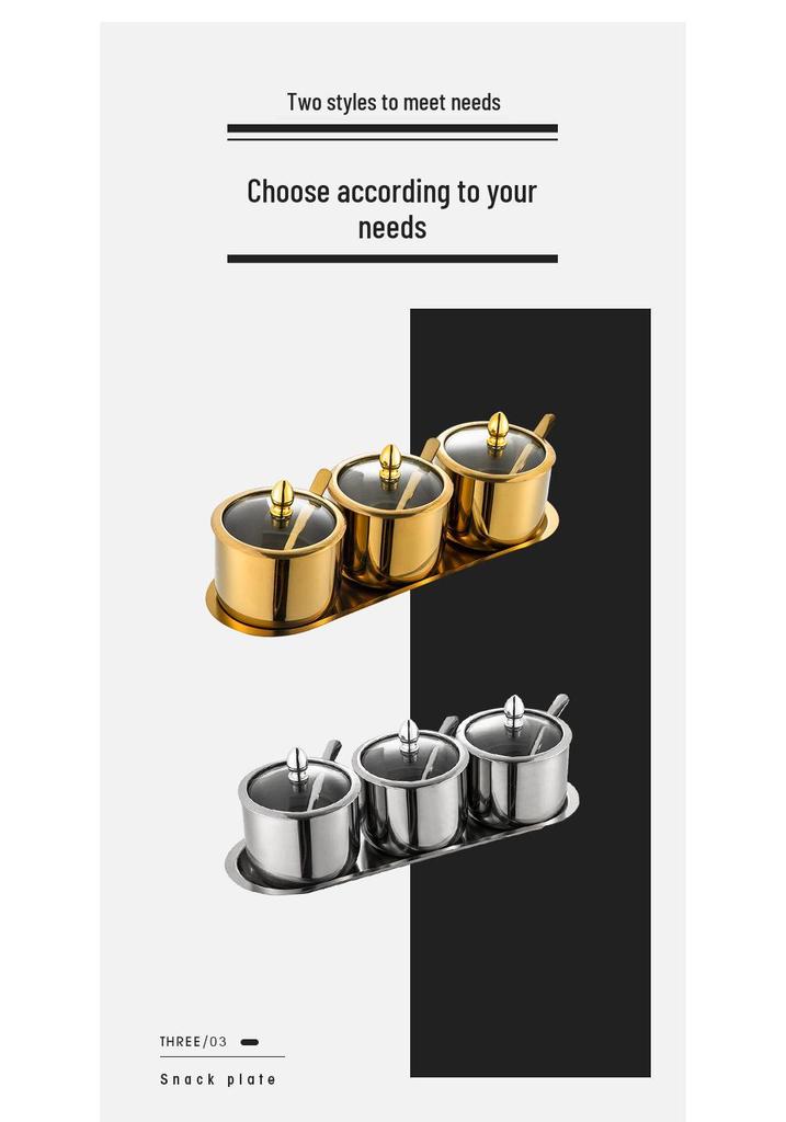 Luxury Korean 304 Stainless Steel Spice Jars: Salt & Oil Jar with Spoon, Gold Accent