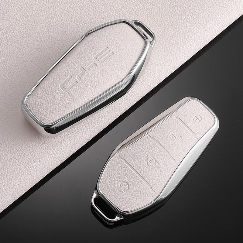 BYD Han EV TPU Leder Schlüsseletui für Seagull, Song Plus/Pro - Vollumschließende Schutzhülle mit Schnalle