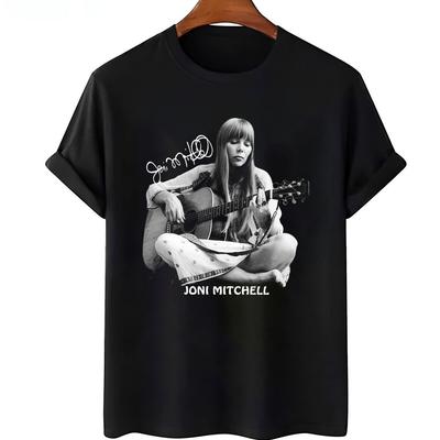 Rare! Joni Mitchell Singer Cotton Black All Size Unisex Tee Shirt Unisex T-Shirt