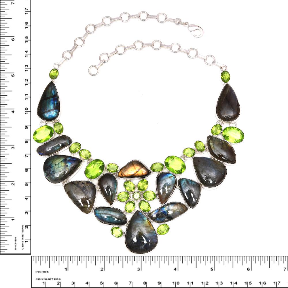 Shiney Labrodorite Peridot Quartz Jewelry Necklace Set 16-18''