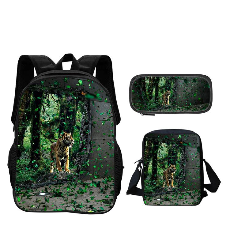Sac à dos sac à crayons sac bandoulière tigre le plus vendu set de 3 pièces imprimé animalier tendance meilleur cadeau pour garçons ou filles pour l'école l'anniversaire