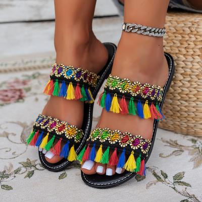 Women Shoe Summer Greek Style Folk-Custom Slippers Ladies Flat Slippers Casual Comfortable Beach Women Sandals Slides Women