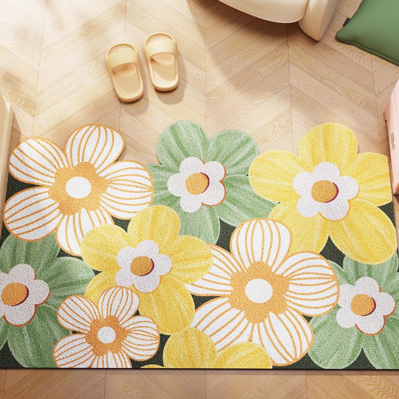 Oil Painting Style Floral Anti-Slip Floor Mat - Wear-Resistant, Easy to Clean, Irregular Shape, Cuttable