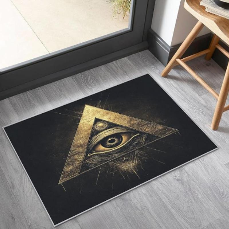 Mystic All Seeing Eye Black Carpet Golden Triangle Sacred Geometry Floor Mat Detailed Green Iris Design Home Decor Rug Classic