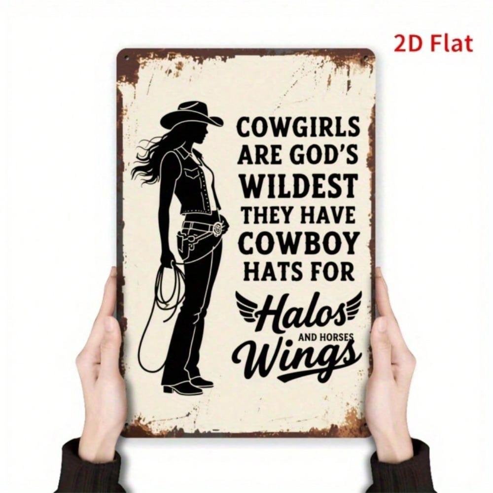 Vintage Cowgirl Halo Wings Metal Sign Rustic Iron Wall Art Home Decor 7.8x11.8 Inch