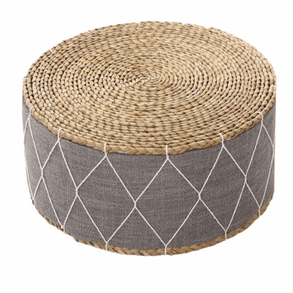 Hand-Woven Floor Cushion Round Shape Ottoman Stool Rustic Style Woven Stool  Living Room