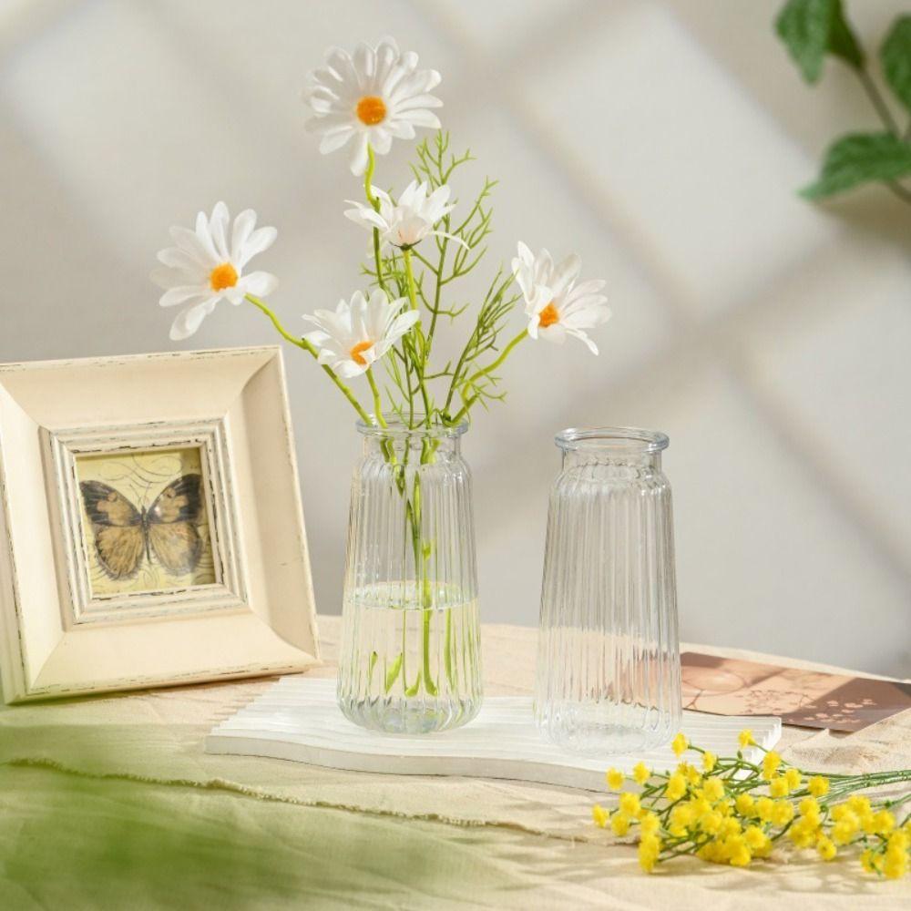 Ribbed Design Clear Flower Vase Nordic Style Flower Arrangement Cylinder Vases Home Decoration