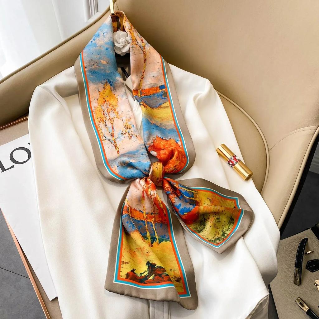 17*150cm Ribbon Silk Scarfs Female Luxury Design Hair Band Skinny Scarf Neck Ties Women Bag Scarves Neckerchief Foulard Lady