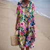 Women's V Neck Short Sleeve Printed Maxi Dress Loose Fit Mid Waist Casual Flowy Dress