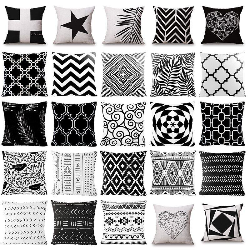 Cover Geometric Cushion Home Sofa Decor Black  White Linen Throw Pillow Case