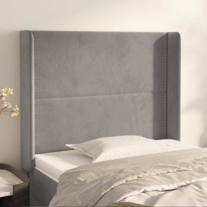 VidaXL Tête de lit avec oreilles Gris clair 93x16x118-128 cm Velours3119476