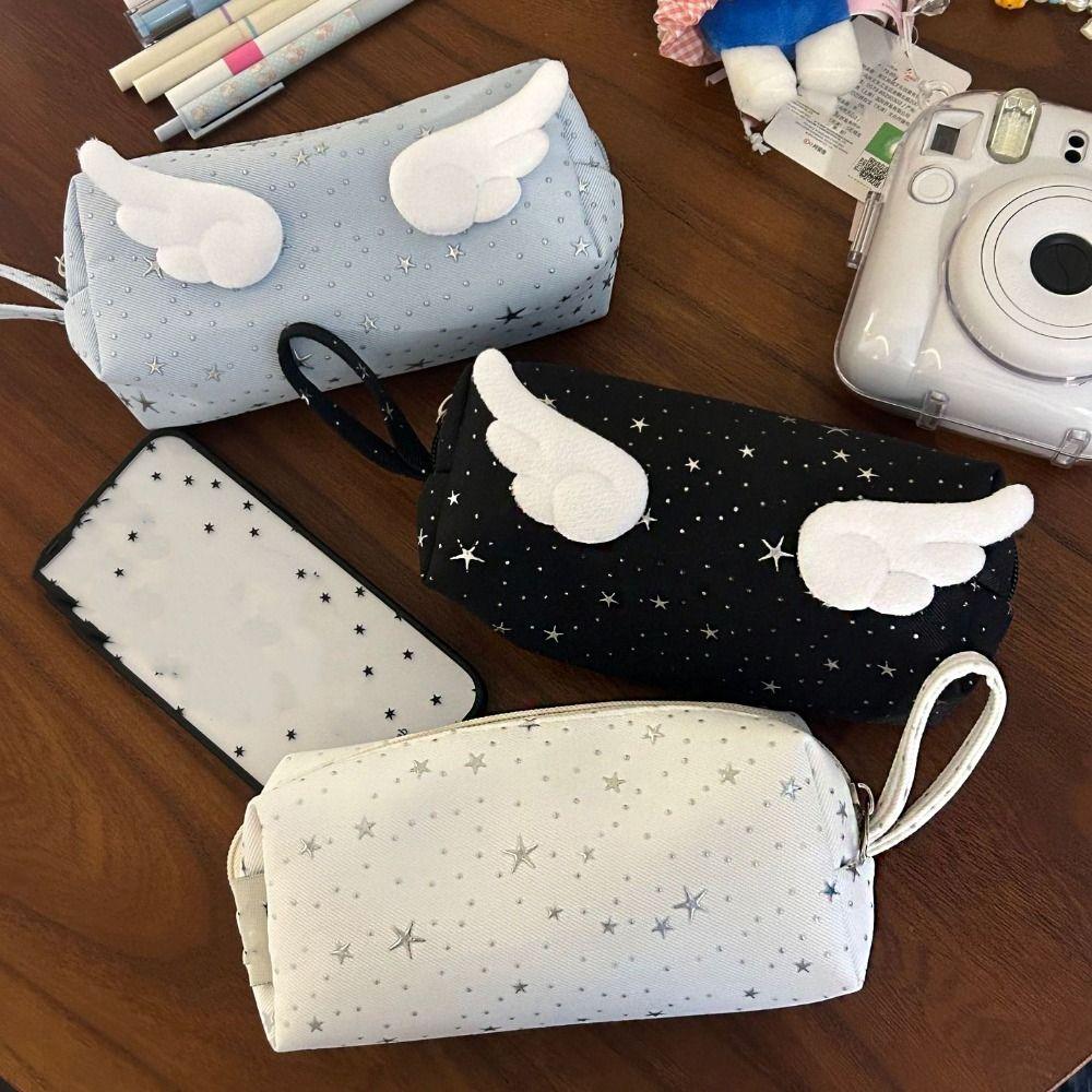 Print Wings Star Dots Pencil Case Desktop Storage Y2k Pencil Pouch Stationery Storage Large Capacity Korean Style Pen Bag Office