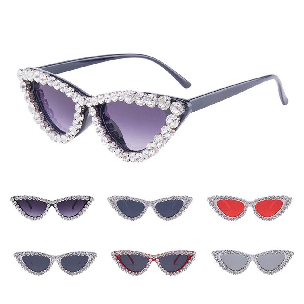 Cat'S Eye Frame Rhinestone Decoration Sunglasses Sun-Protective Photos Decoration Travel Sunglasses Outdoor Black Shades Glasses