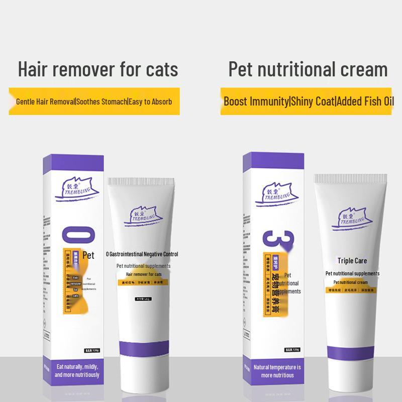 Hairball & Nutrient Paste for Cats and Dogs with Fish Oil & Cat Grass Tablets for Coat Health
