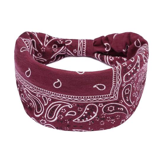 Diadema de yoga ancha, elástica y transpirable, para mujer, estilo retro bohemio, con estampado de anacardos, nudo para maquillaje, accesorios para el cabello