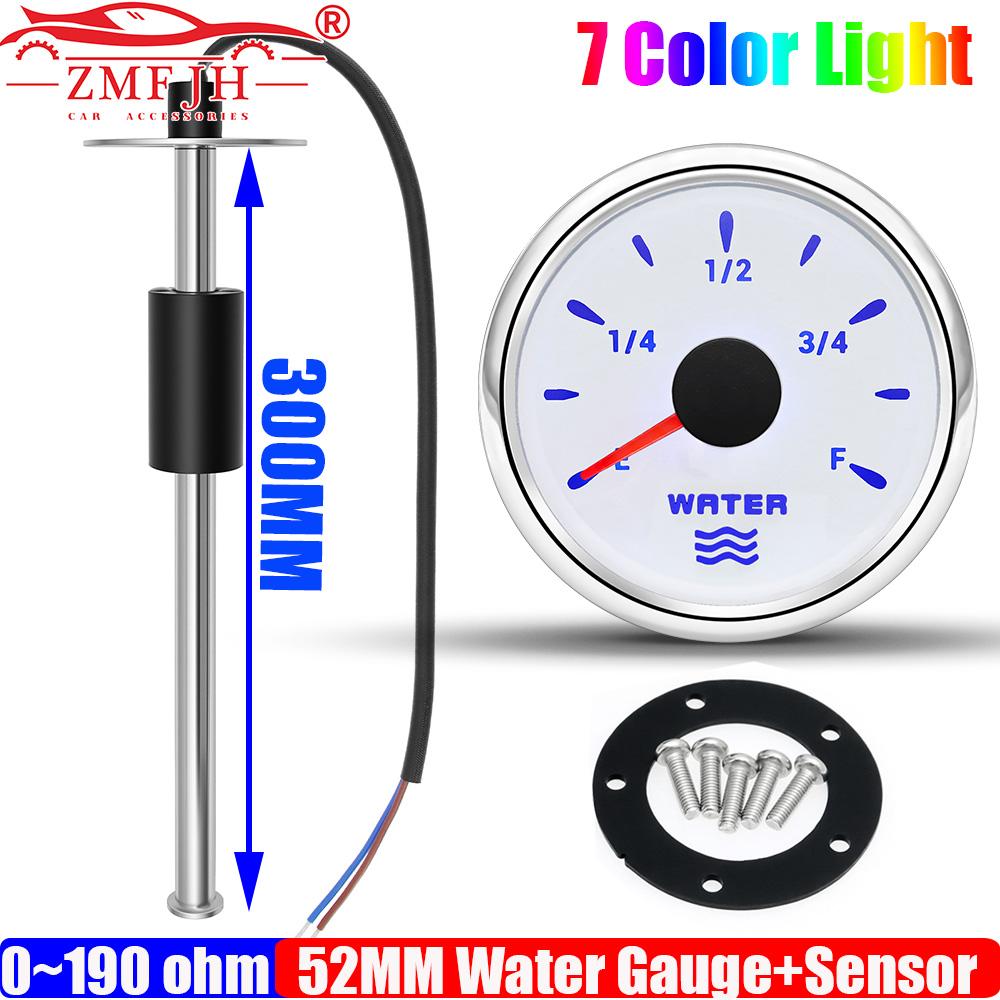 ZMFJH Waterproof IP67 52MM Water Level Gauge+Water Level Sensor 0-190ohm Water Meter Indicator 7 Color Light for Car Boat Yacht