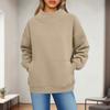 Women's Fashionable Casual Solid Color Round Neck Long Sleeved Pocket Sports Casual Pullover Sweatshirt Top