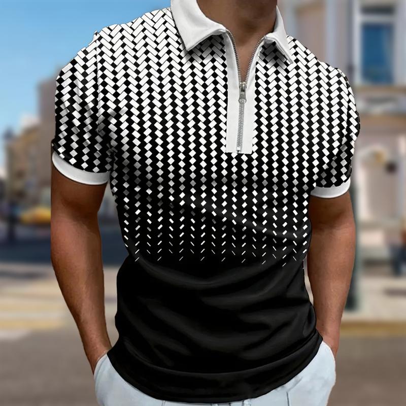Men's Shirt Polo Casual Zip Short Sleeve Fashion Casual Zipper Summer Spring Regular Fit Aurora 3D Print Shirt