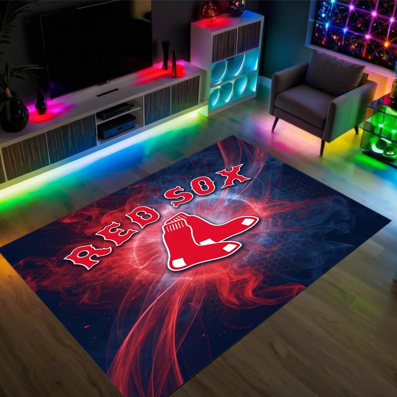 Boston Red Sox Design Crystal Velvet Carpet Cozy Non?Slip Printed Rug For Bedroom Living Room Entrance