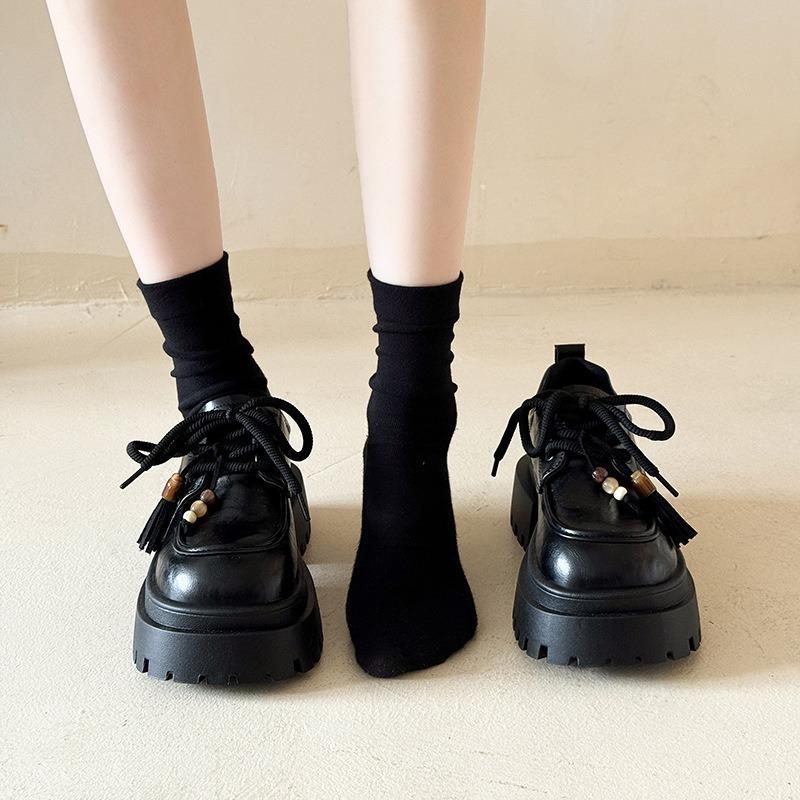 Pantofi mici din piele cu șireturi cu cap mare pentru femei, toamnă, platformă nouă, versatili, stil colegial britanic, mocasini retro